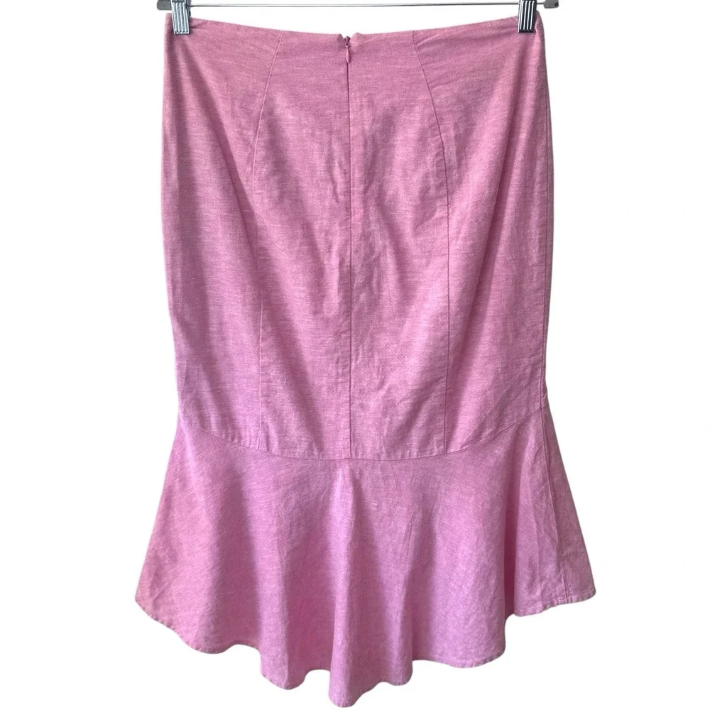Y2K 7th Avenue Linen Blend Pink Hi Low Ruffle Trim Skirt Summer Event Feminine 4